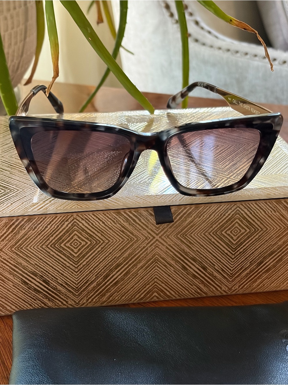 Quay Australia Black Tortoiseshell Rectangular Sunglasses